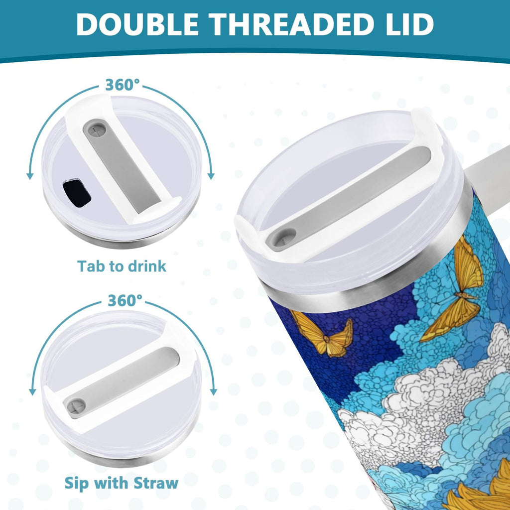 40 oz Insulated Stainless Steel Tumbler Double Wall Stainless Steel Tumbler with 2-Way Drinking Cat Lies in The Sunflowers - IUWO