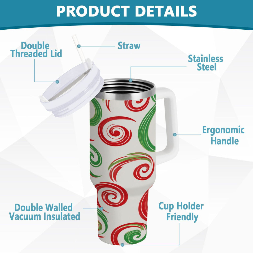 40 oz Insulated Stainless Steel Tumbler Double Wall Stainless Steel Tumbler with 2-Way Drinking Red and Green Swirls - 8DTQ