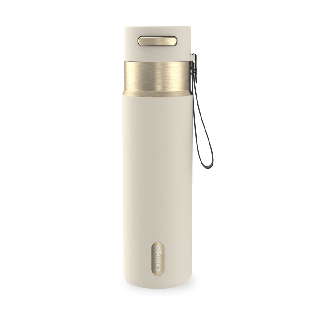 Contigo AutoSeal Leakproof Stainless Steel Reusable Water Bottle Tumbler with Carrying Strap, Cream/Champagne, 24 oz - JV89