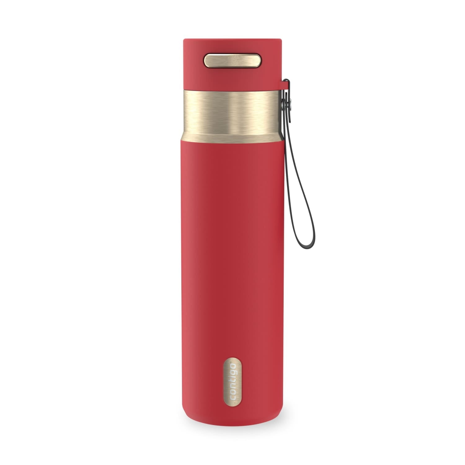 Contigo AutoSeal Leakproof Stainless Steel Reusable Water Bottle Tumbler with Carrying Strap, Cream/Champagne, 24 oz - JV89