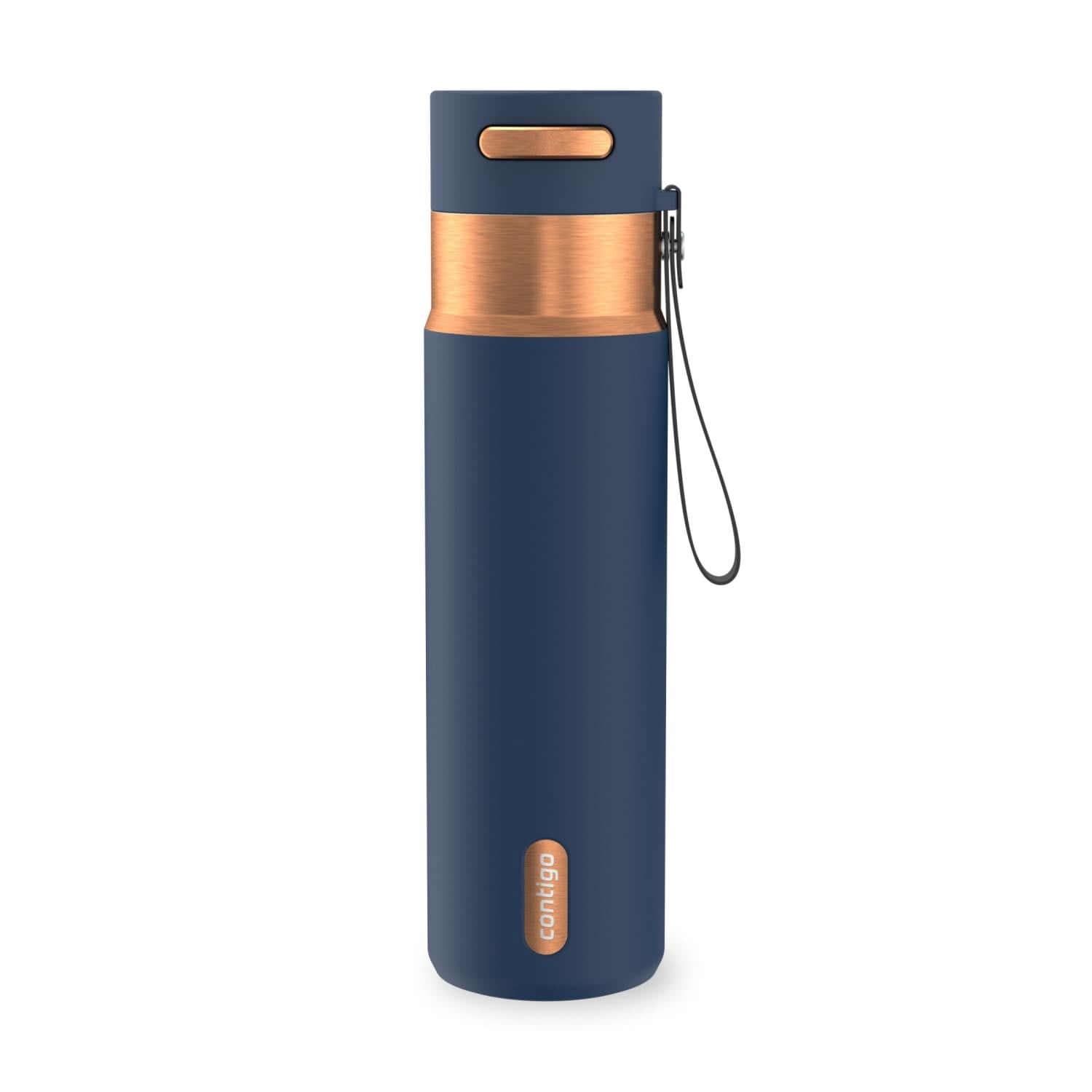 Contigo AutoSeal Leakproof Stainless Steel Reusable Water Bottle Tumbler with Carrying Strap, Cream/Champagne, 24 oz - JV89