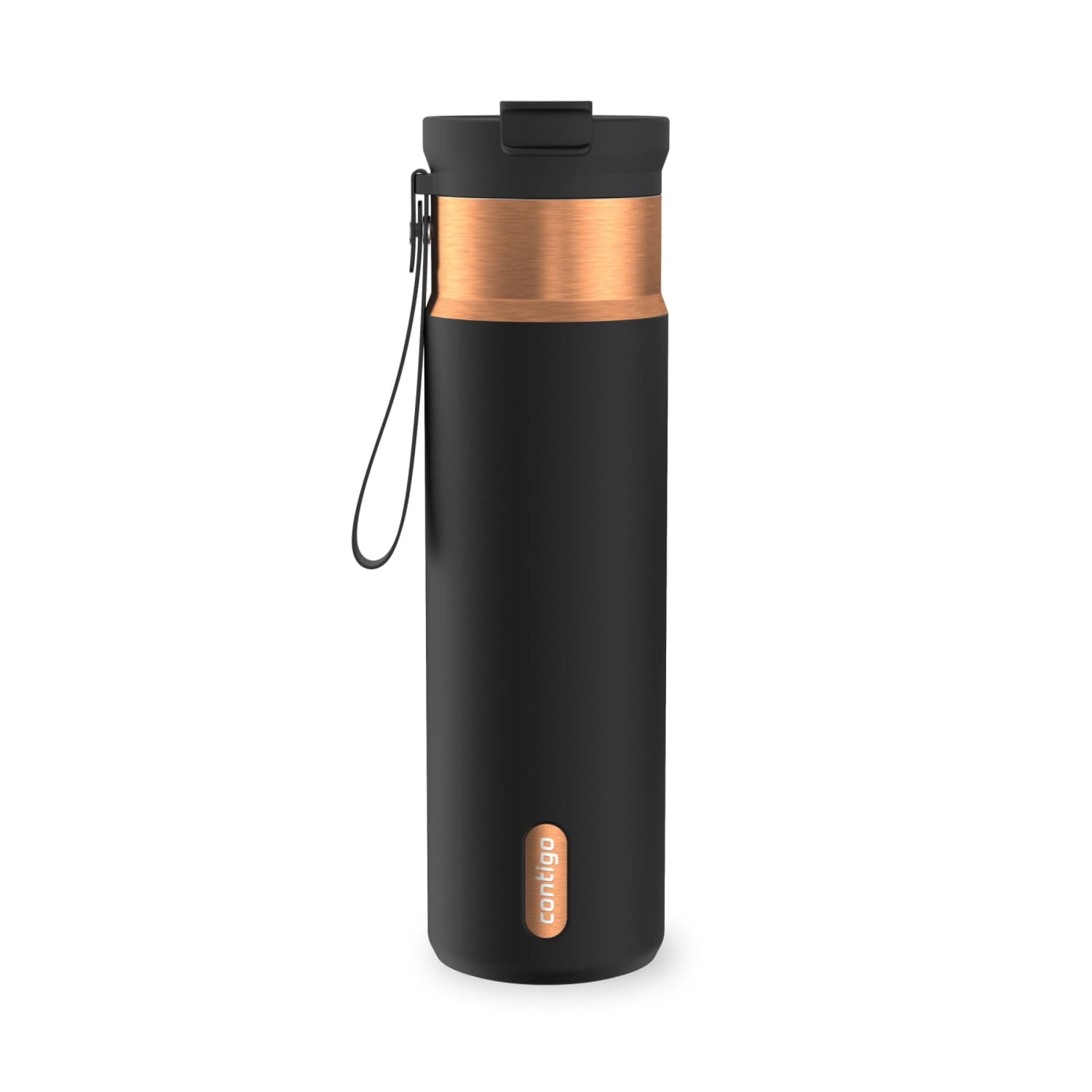 Contigo DualSip Leakproof Stainless Steel Reusable Water Bottle Tumbler with Carrying Strap, Cream/Champagne, 24 oz - T353