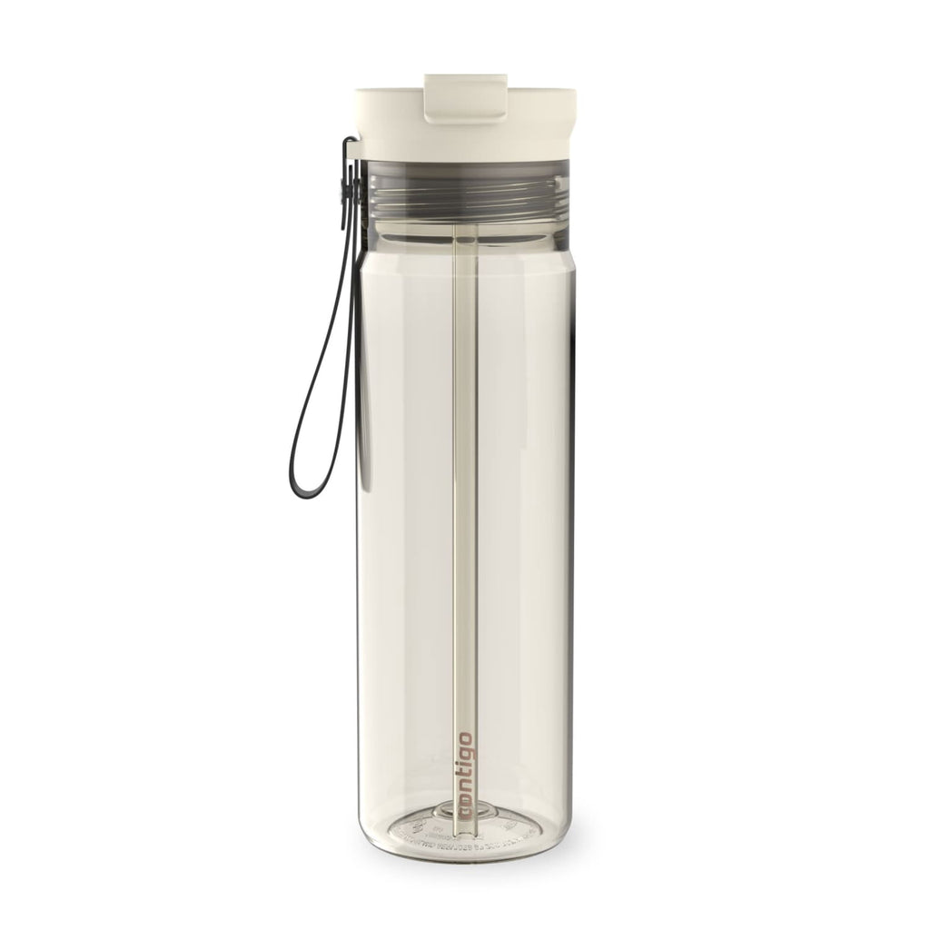 Contigo DualSip Leakproof Plastic Reusable Water Bottle with Carrying Strap, Cream/Clear, 28 oz - HWLB