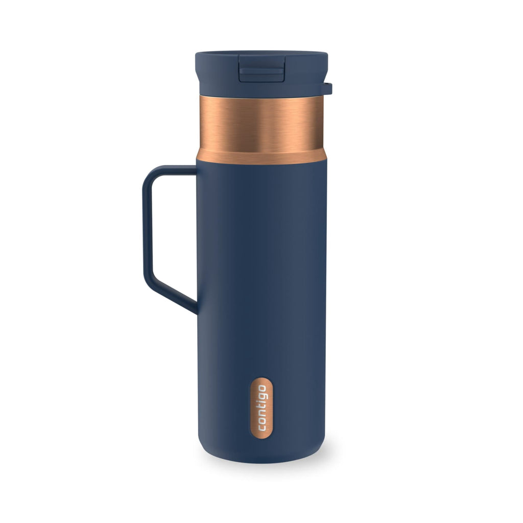 Contigo SnapSeal Leakproof Stainless Steel Reusable Water Bottle Tumbler with Side Handle, Dark Blue/Bronze, 20 oz - RU6A