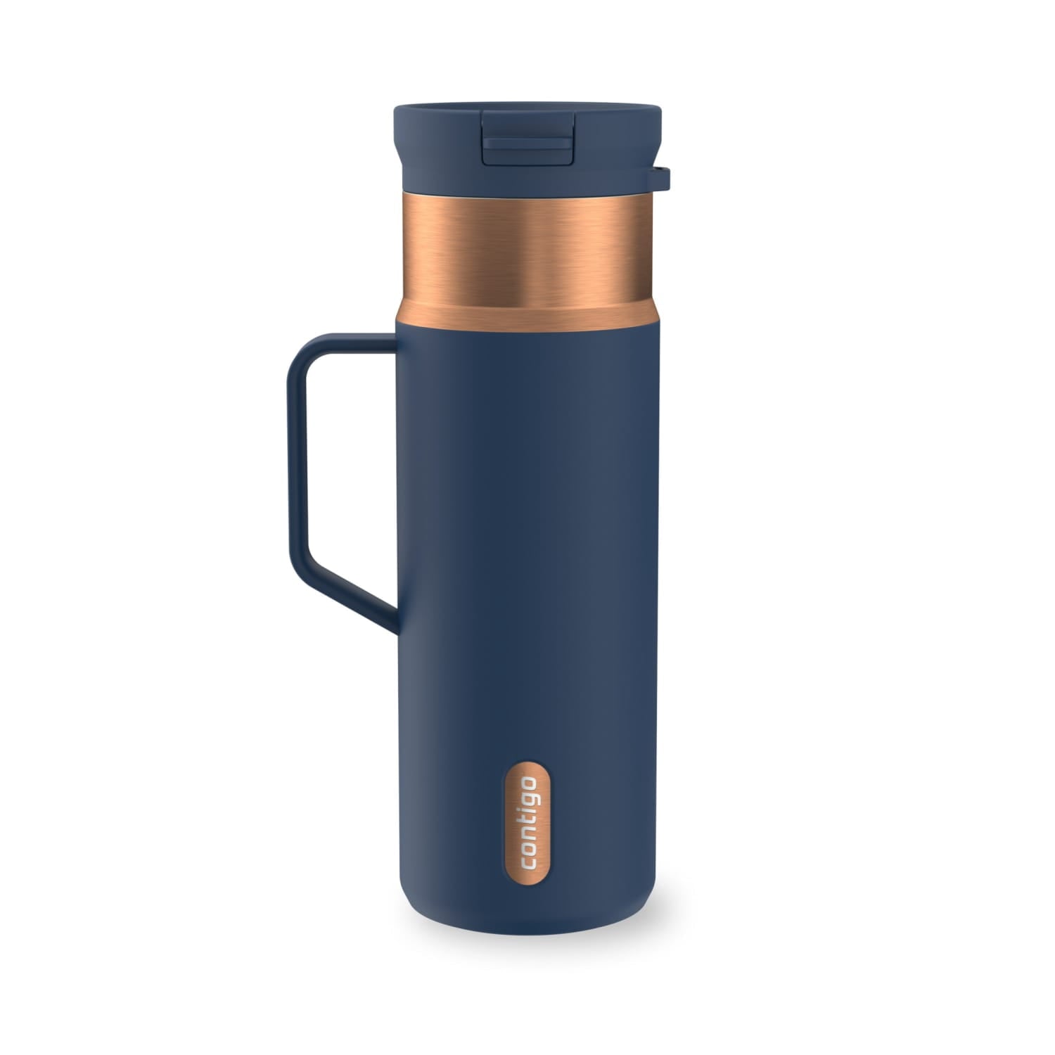Contigo SnapSeal Leakproof Stainless Steel Reusable Water Bottle Tumbler with Side Handle, Dark Blue/Bronze, 20 oz - RU6A