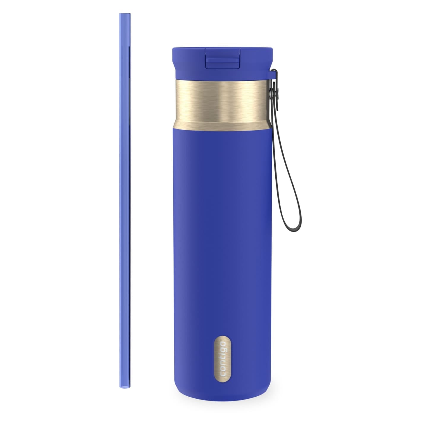 Contigo SnapSeal Leakproof Stainless Steel Reusable Water Bottle with Carrying Strap, Dark Blue/Bronze, 24 oz - 2NSK