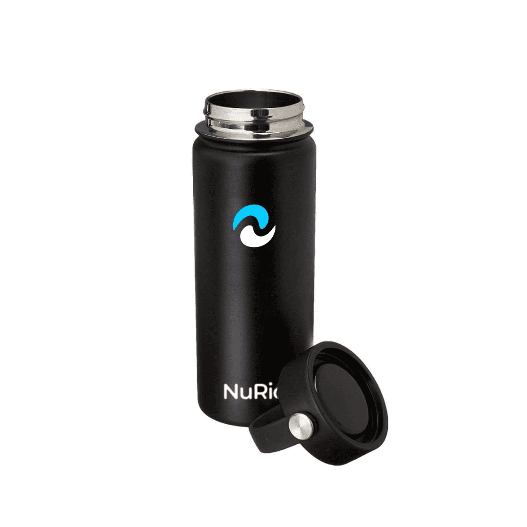 NuRich Sports Water Bottle - 18 Oz, Vacuum Insulated Stainless Steel, Modern Double Walled, Simple Thermo Modern Mug, Hydro Metal Canteen Flask Wide Mouth with Sweat Proof Design for Cold &amp; Hot Temp - BBLE
