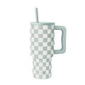 Simple Modern 30 fl oz Insulated Stainless Steel Trek Tumbler with Straw Lid | Seaglass Sage and Cream Checkmate - B21Q