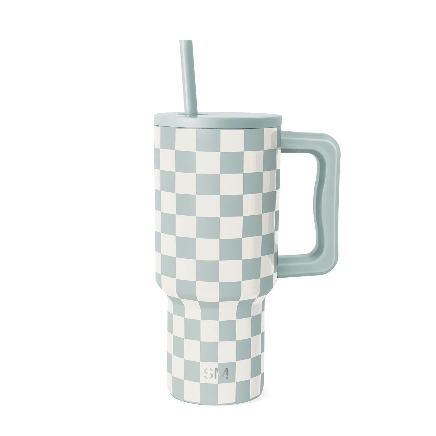 Simple Modern 30 fl oz Insulated Stainless Steel Trek Tumbler with Straw Lid | Seaglass Sage and Cream Checkmate - B21Q