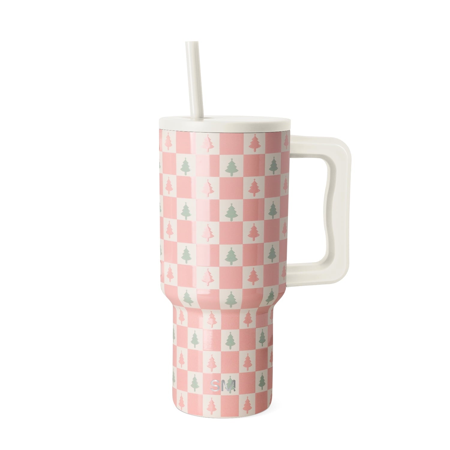 Simple Modern 30 fl oz Insulated Stainless Steel Trek Tumbler with Straw Lid | Seaglass Sage and Cream Checkmate - B21Q