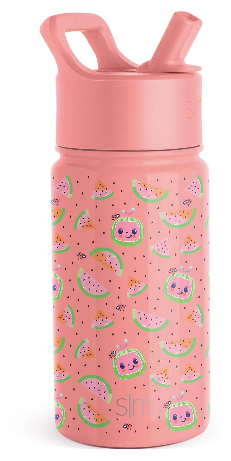 Simple Modern CoComelon Kids Water Bottle with Straw Lid | Insulated Stainless Steel Reusable Tumbler for Toddlers, Girls | Summit Collection | 14oz, CoComelon Pink Melon - QYMU