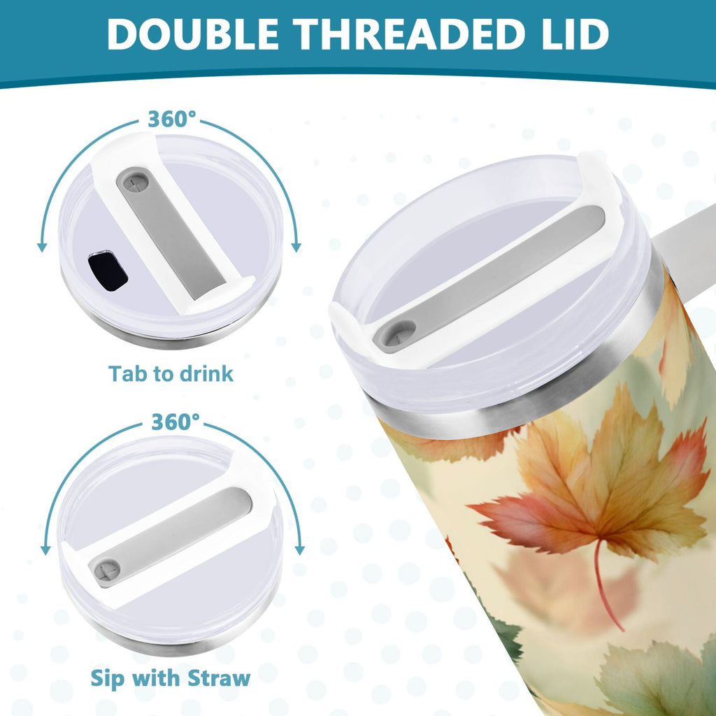 40 oz Insulated Stainless Steel Tumbler Double Wall Stainless Steel Tumbler with 2-Way Drinking Watercolor Maple Leaves Pattern - 8WWO