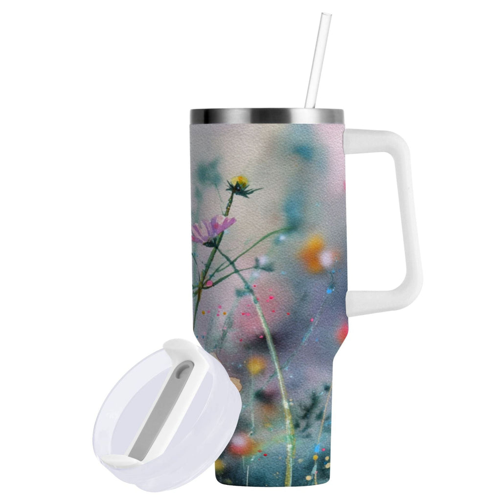 40 oz Insulated Stainless Steel Tumbler Double Wall Stainless Steel Tumbler with 2-Way Drinking Abstract Wildflowers - B83F