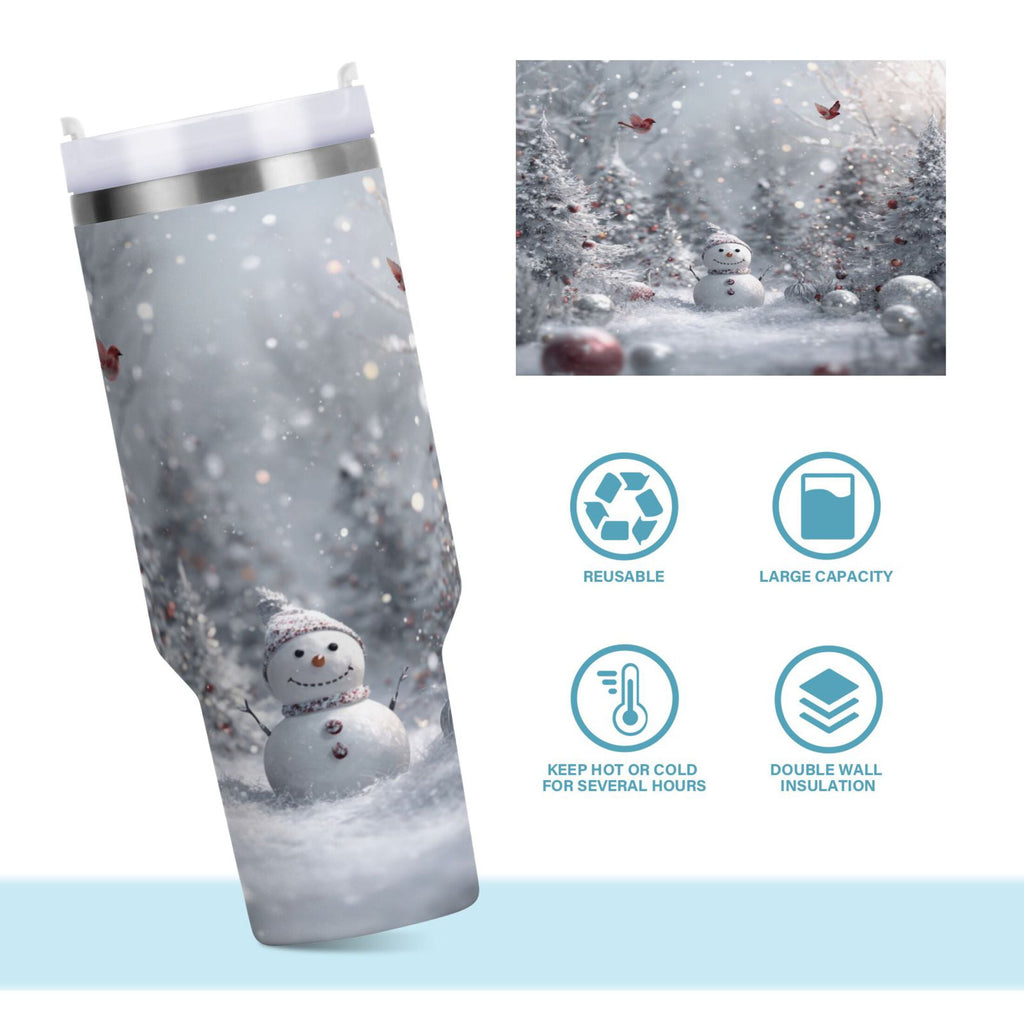 30 oz Insulated Stainless Steel Tumbler Double Wall Stainless Steel Tumbler with 2-Way Drinking Snowy Winter Landscape - D6GY
