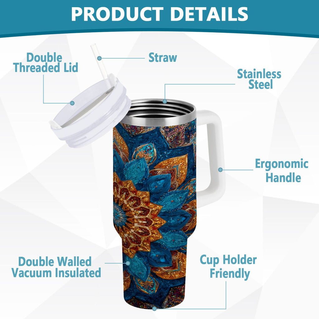 40 oz Insulated Stainless Steel Tumbler Double Wall Stainless Steel Tumbler with 2-Way Drinking Intricate Geometric Shapes - 6SW5