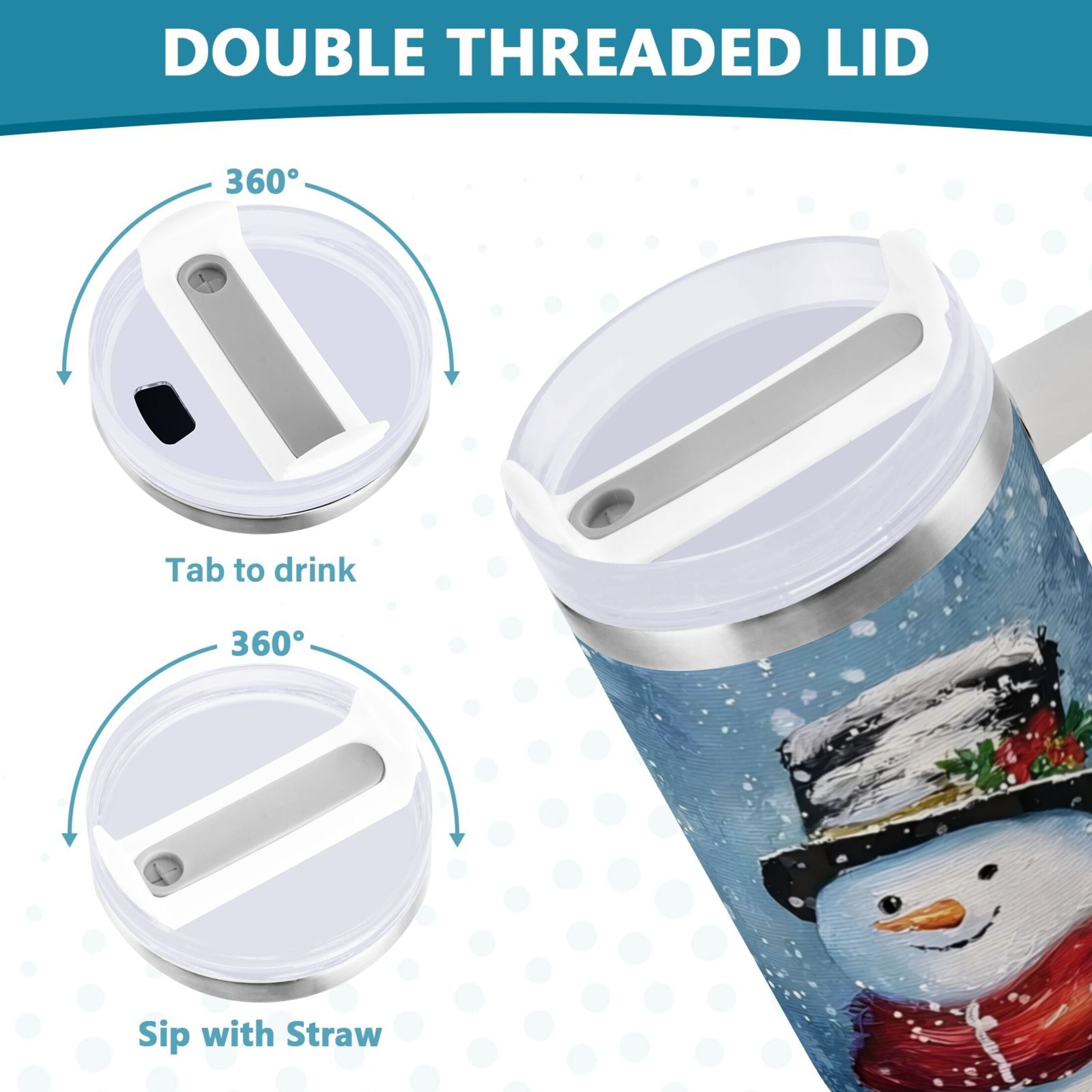 30 oz Insulated Stainless Steel Tumbler Double Wall Stainless Steel Tumbler with 2-Way Drinking Christmas Scene with Snowman - J9D0