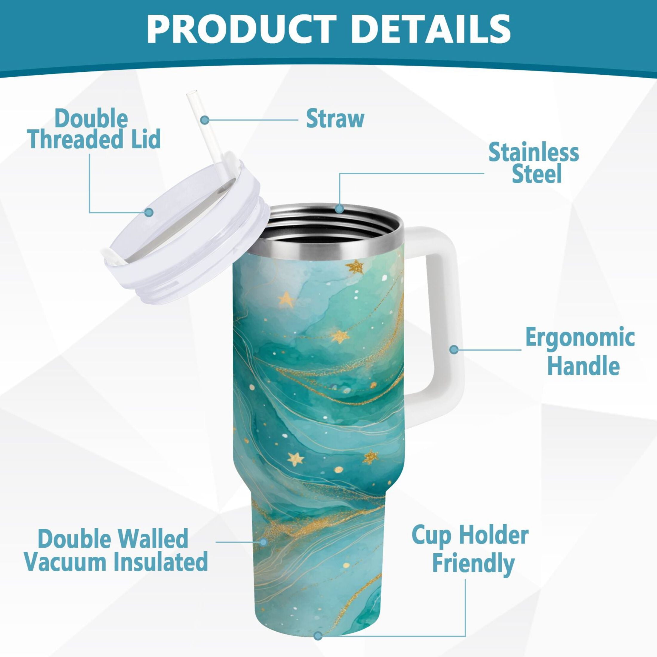 40 oz Insulated Stainless Steel Tumbler Double Wall Stainless Steel Tumbler with 2-Way Drinking Beautiful Watercolor Stars - OWJR