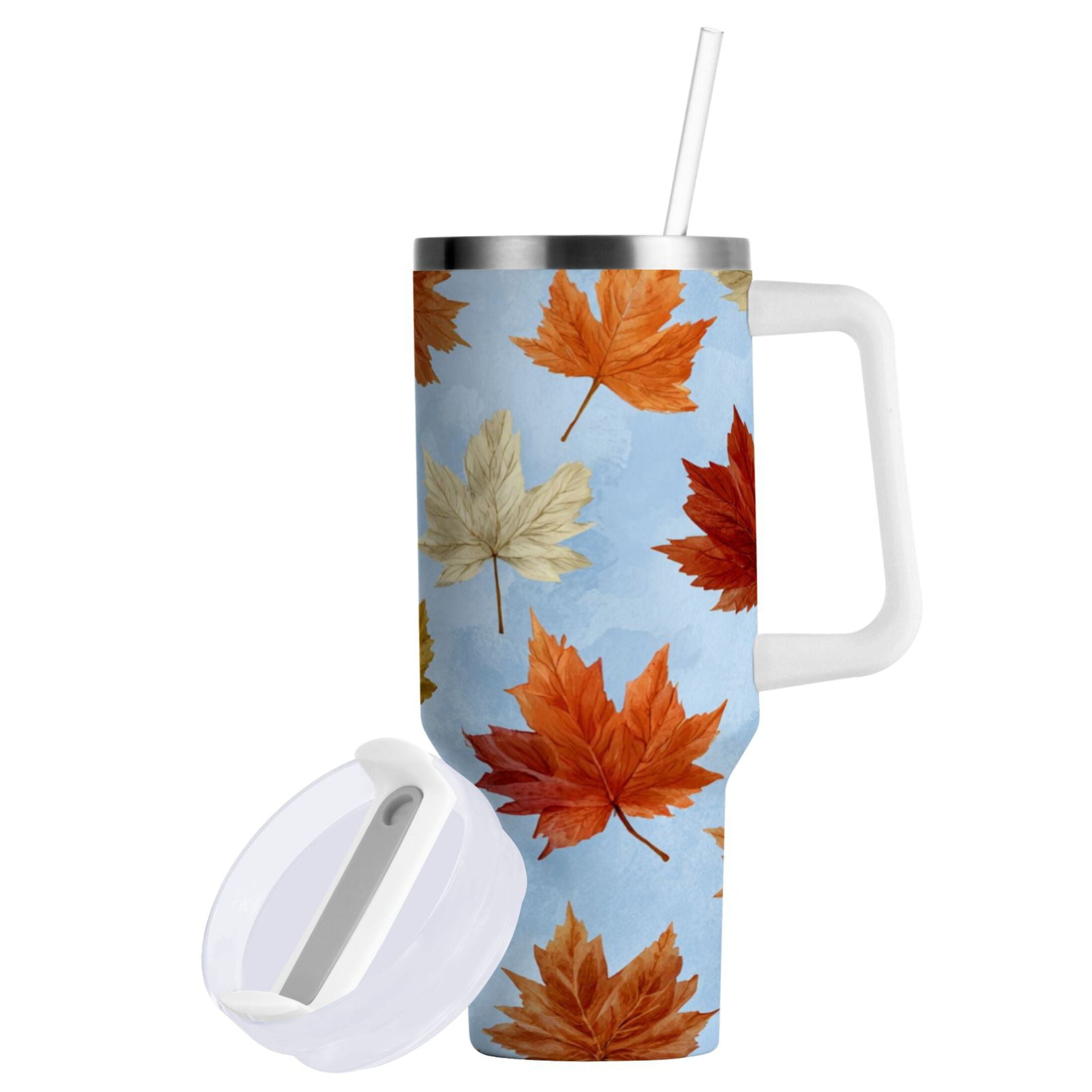 30 oz Insulated Stainless Steel Tumbler Double Wall Stainless Steel Tumbler with 2-Way Drinking Autumn Maple Leaves - SU3H