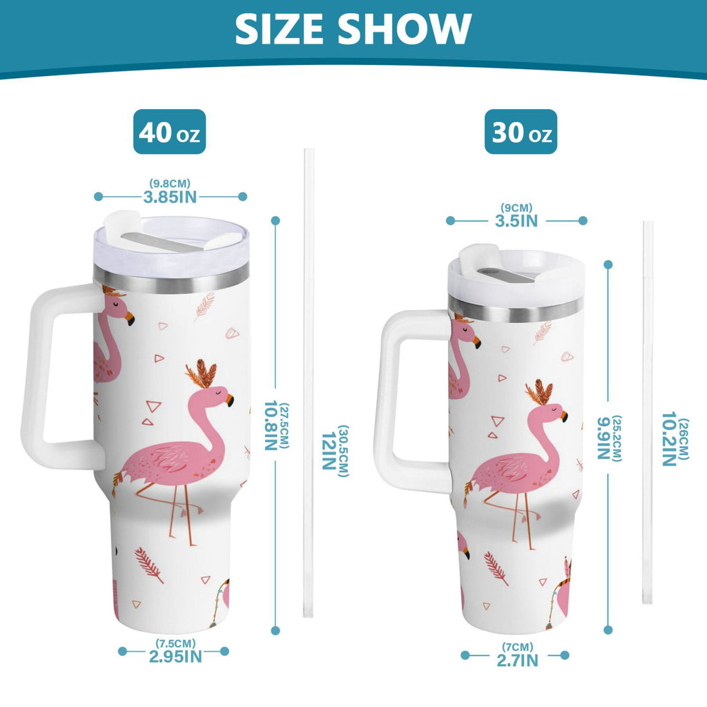 40 oz Insulated Stainless Steel Tumbler Double Wall Stainless Steel Tumbler with 2-Way Drinking Cute Pink Flamingo Pattern - PONW