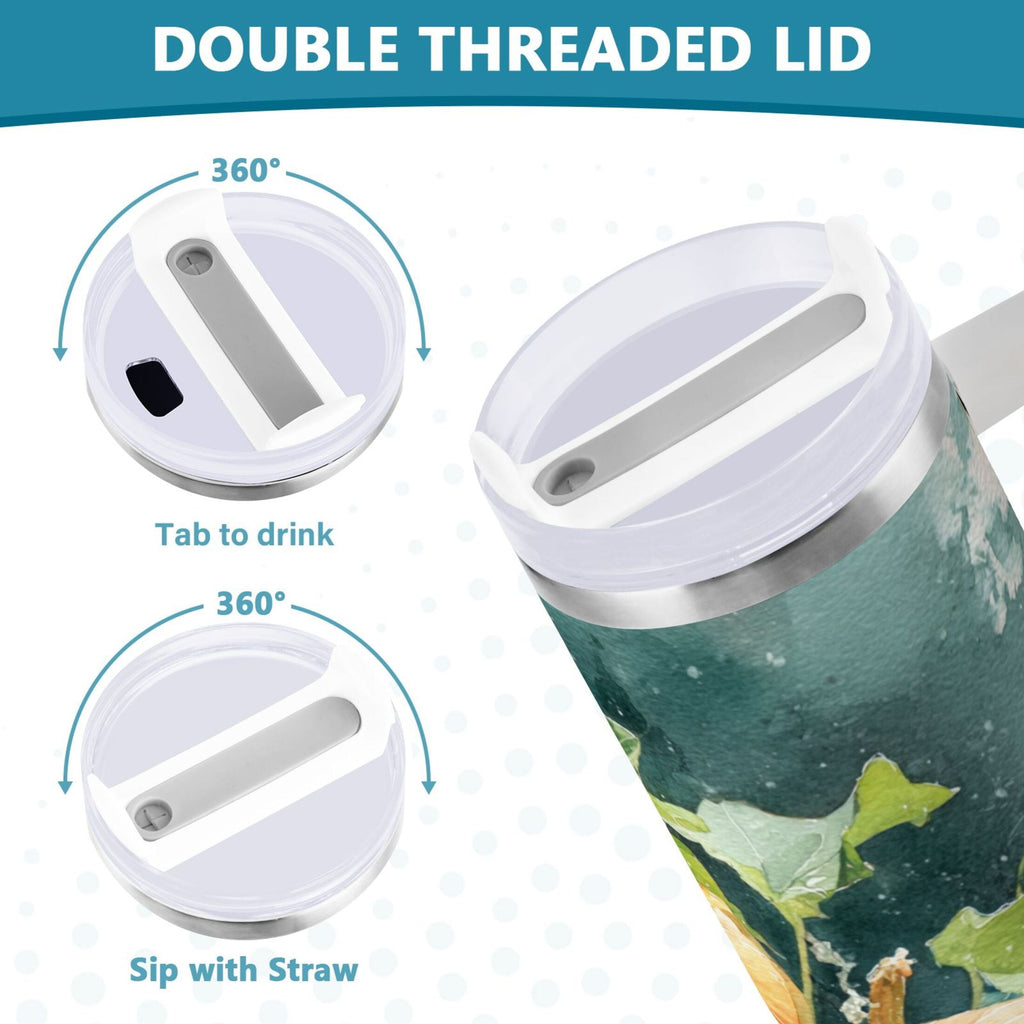 40 oz Insulated Stainless Steel Tumbler Double Wall Stainless Steel Tumbler with 2-Way Drinking Orange and White Pumpkins - 4FTC