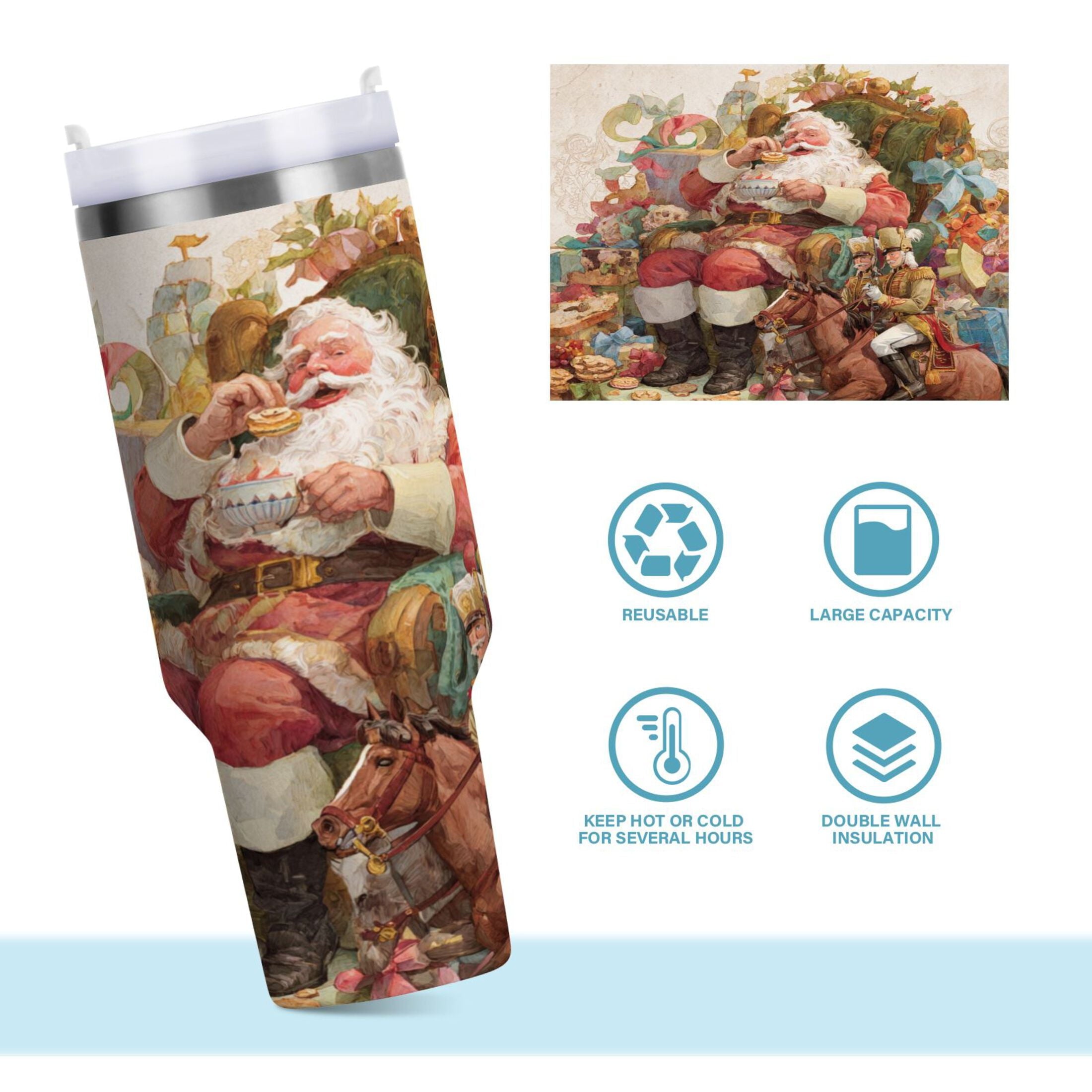 30 oz Insulated Stainless Steel Tumbler Double Wall Stainless Steel Tumbler with 2-Way Drinking Santa Claus Sitting in Chair - T8UR