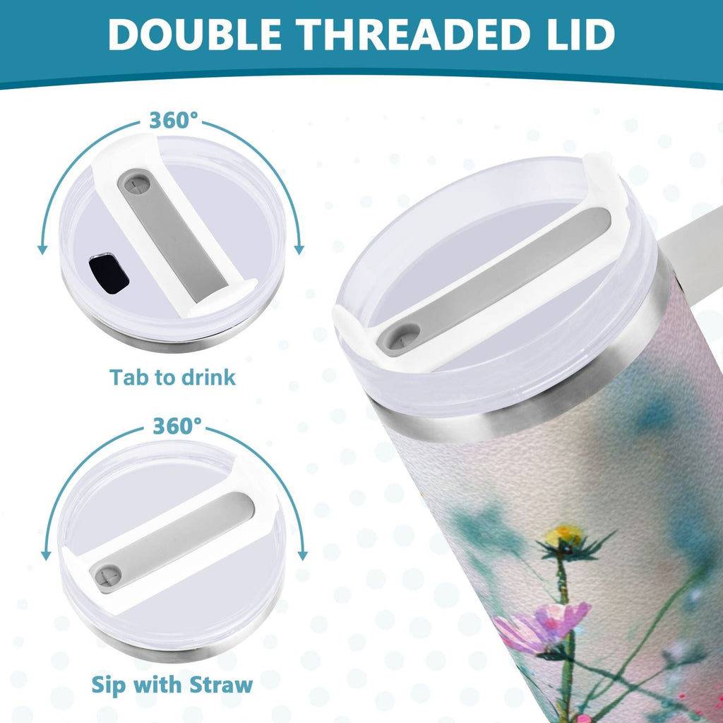 40 oz Insulated Stainless Steel Tumbler Double Wall Stainless Steel Tumbler with 2-Way Drinking Abstract Wildflowers - B83F