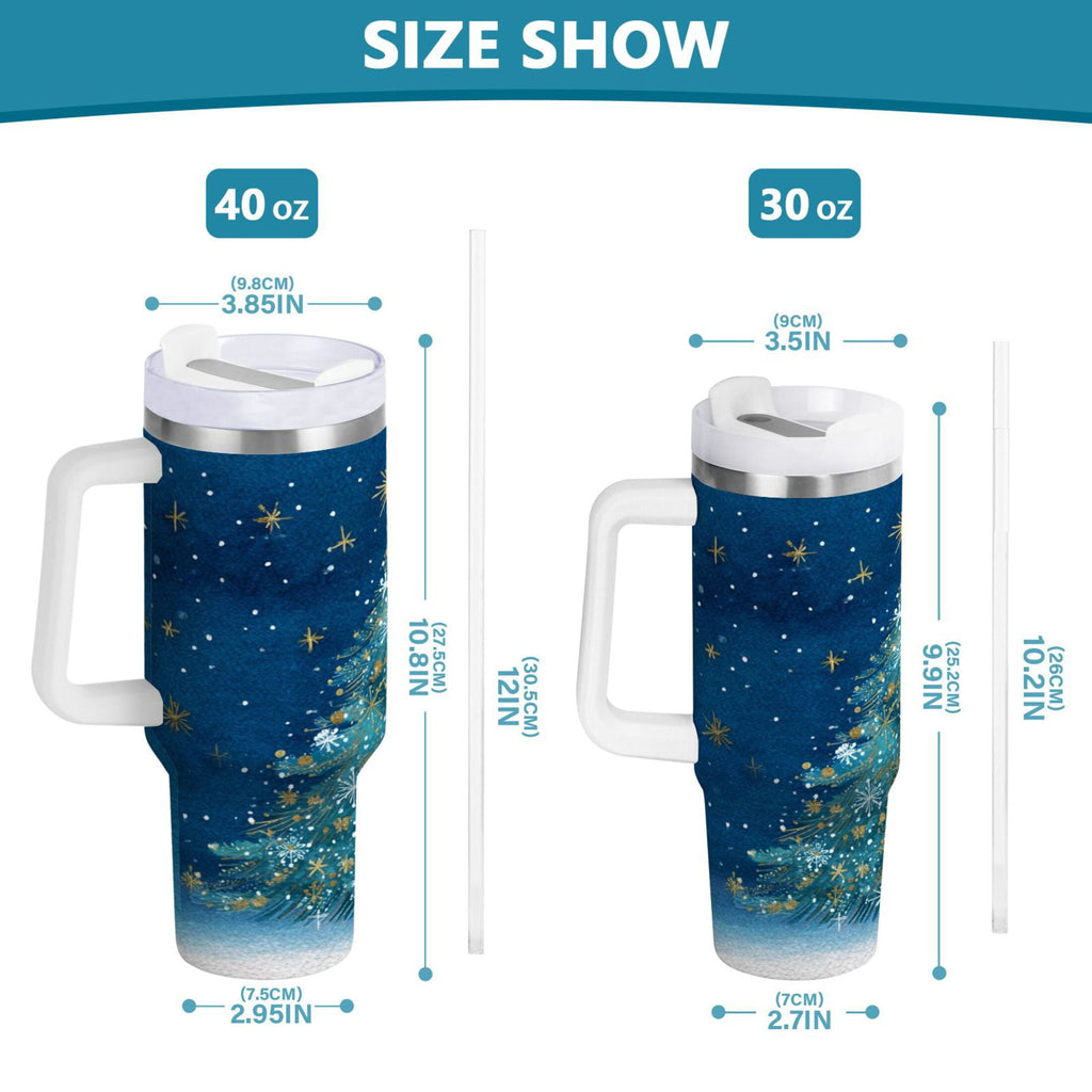 40 oz Insulated Stainless Steel Tumbler Double Wall Stainless Steel Tumbler with 2-Way Drinking Watercolor Christmas Tree - KP7V