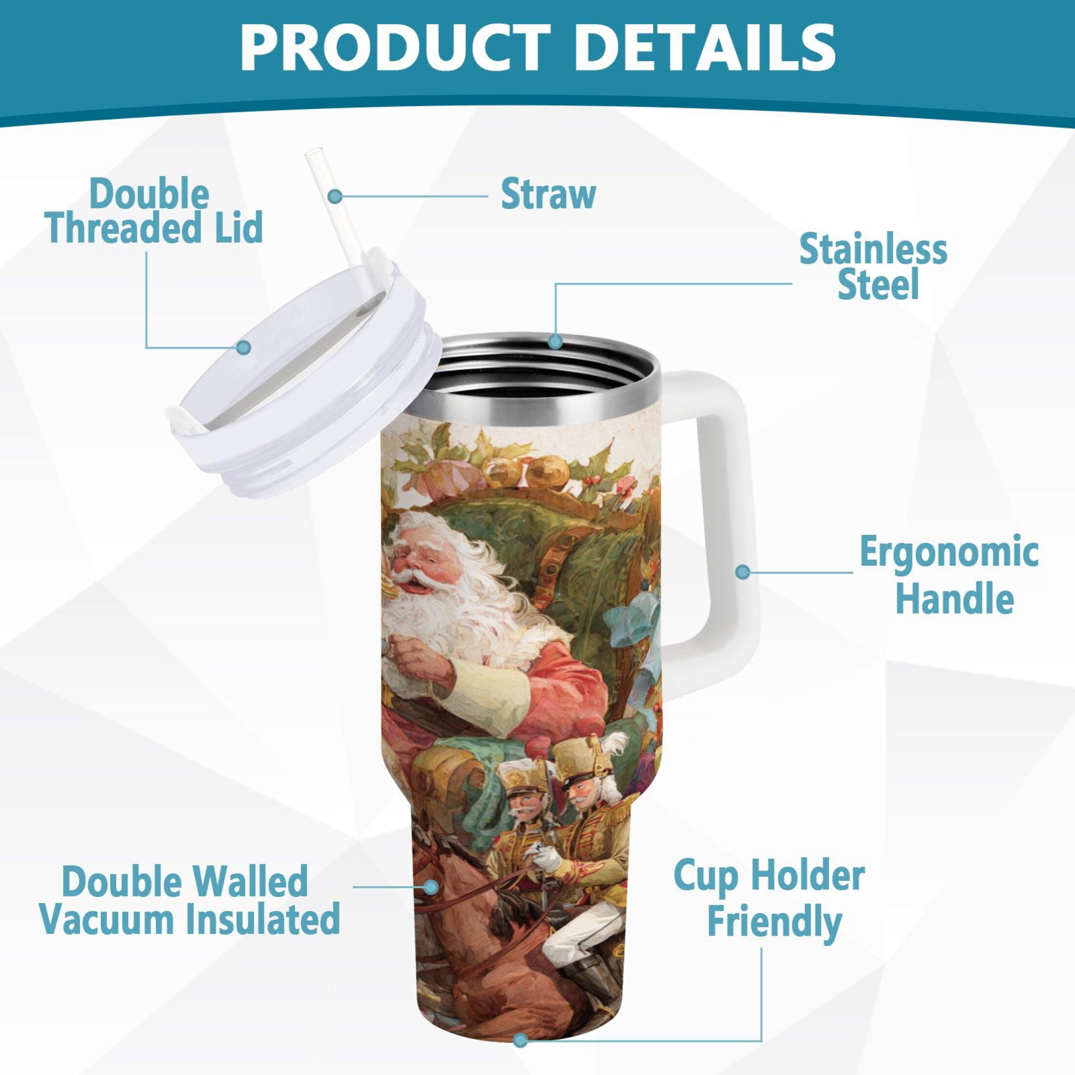 30 oz Insulated Stainless Steel Tumbler Double Wall Stainless Steel Tumbler with 2-Way Drinking Santa Claus Sitting in Chair - T8UR