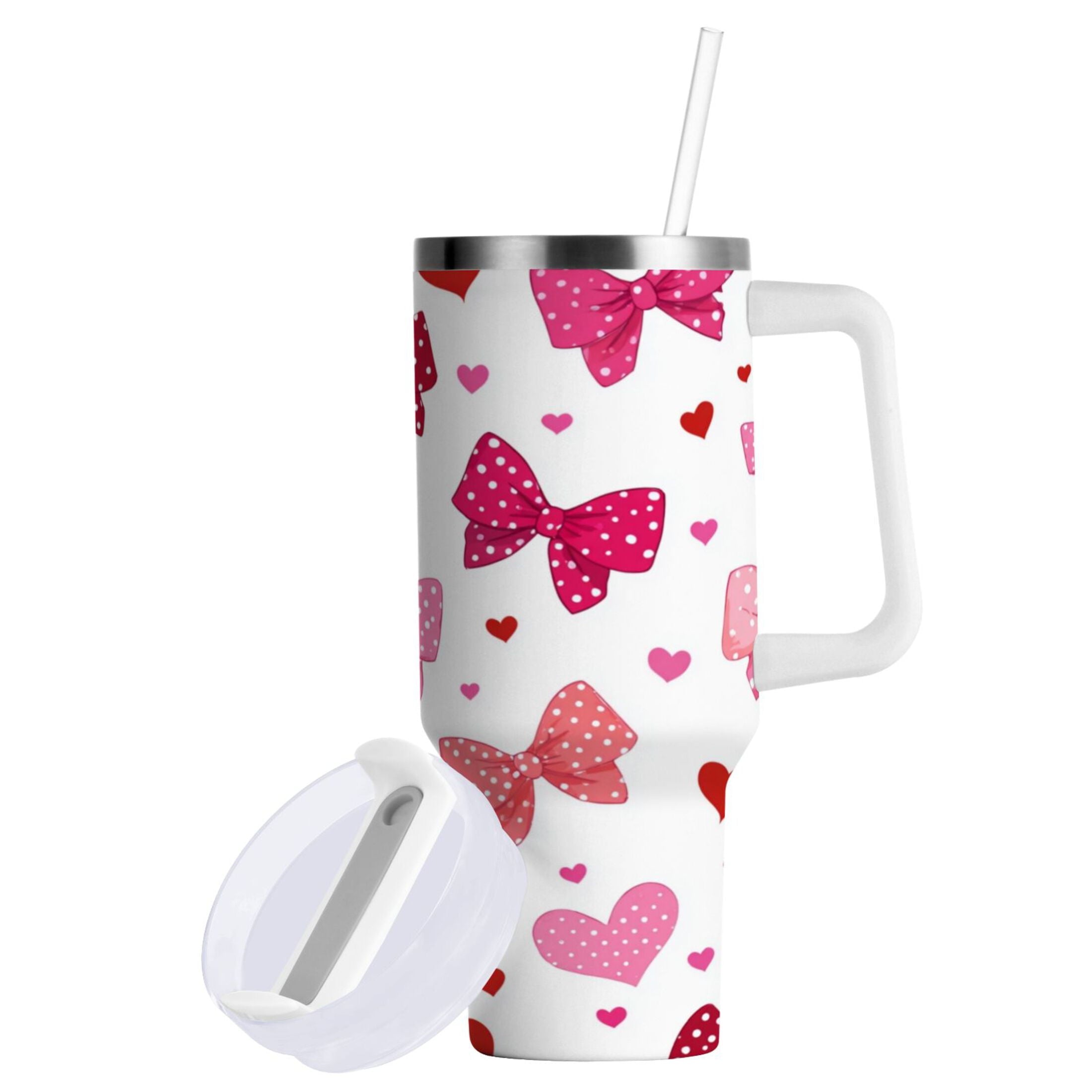 30 oz Insulated Stainless Steel Tumbler Double Wall Stainless Steel Tumbler with 2-Way Drinking Red and Pink Bows - MYYZ