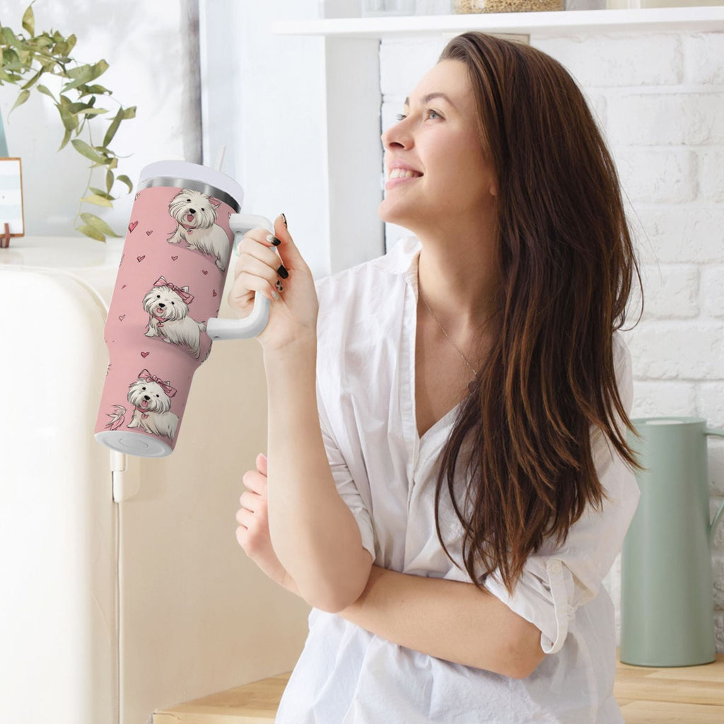 30 oz Insulated Stainless Steel Tumbler Double Wall Stainless Steel Tumbler with 2-Way Drinking Dogs Wearing Bows - IQAN
