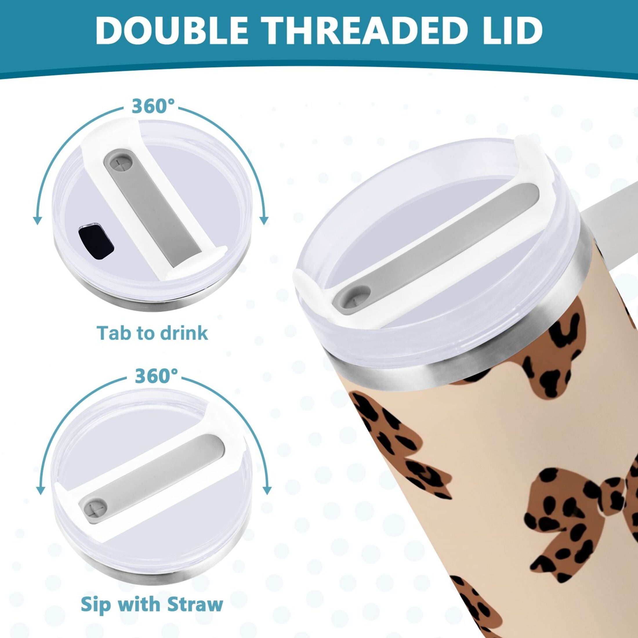 30 oz Insulated Stainless Steel Tumbler Double Wall Stainless Steel Tumbler with 2-Way Drinking Cute Brown Bow - JVIT