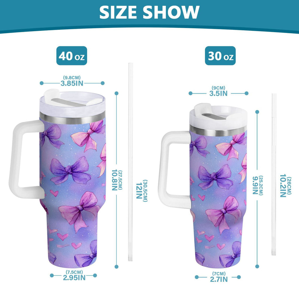30 oz Insulated Stainless Steel Tumbler Double Wall Stainless Steel Tumbler with 2-Way Drinking Watercolor Bows Pattern - JGDY