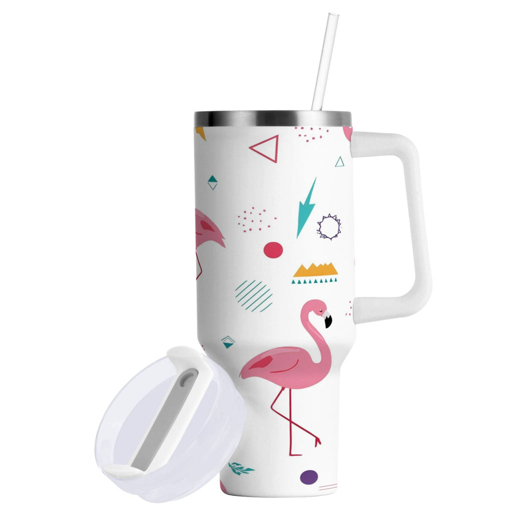 40 oz Insulated Stainless Steel Tumbler Double Wall Stainless Steel Tumbler with 2-Way Drinking Cute Flamingo Pattern - SJKI