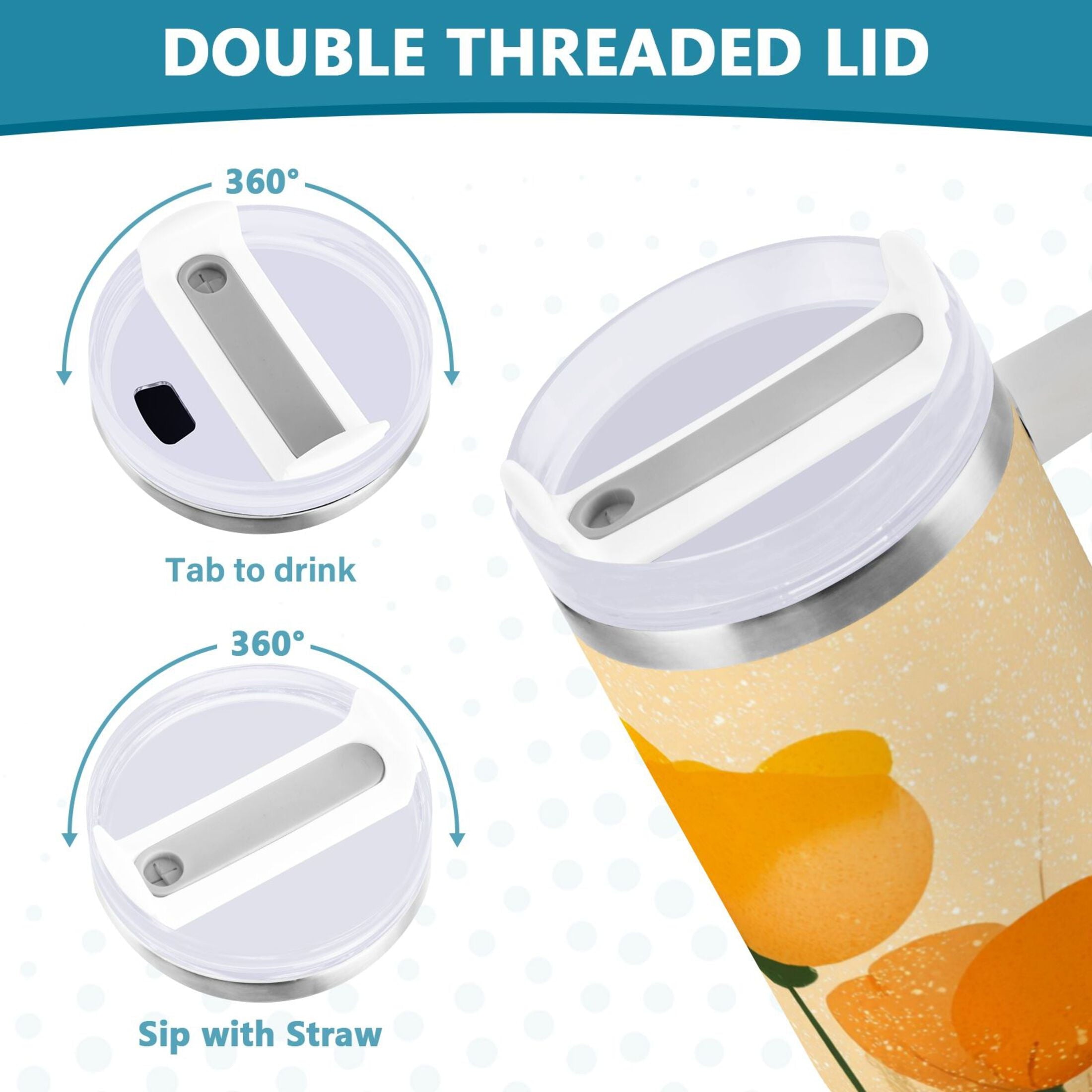 30 oz Insulated Stainless Steel Tumbler Double Wall Stainless Steel Tumbler with 2-Way Drinking Yellow Flowers on The Grass - XIHC