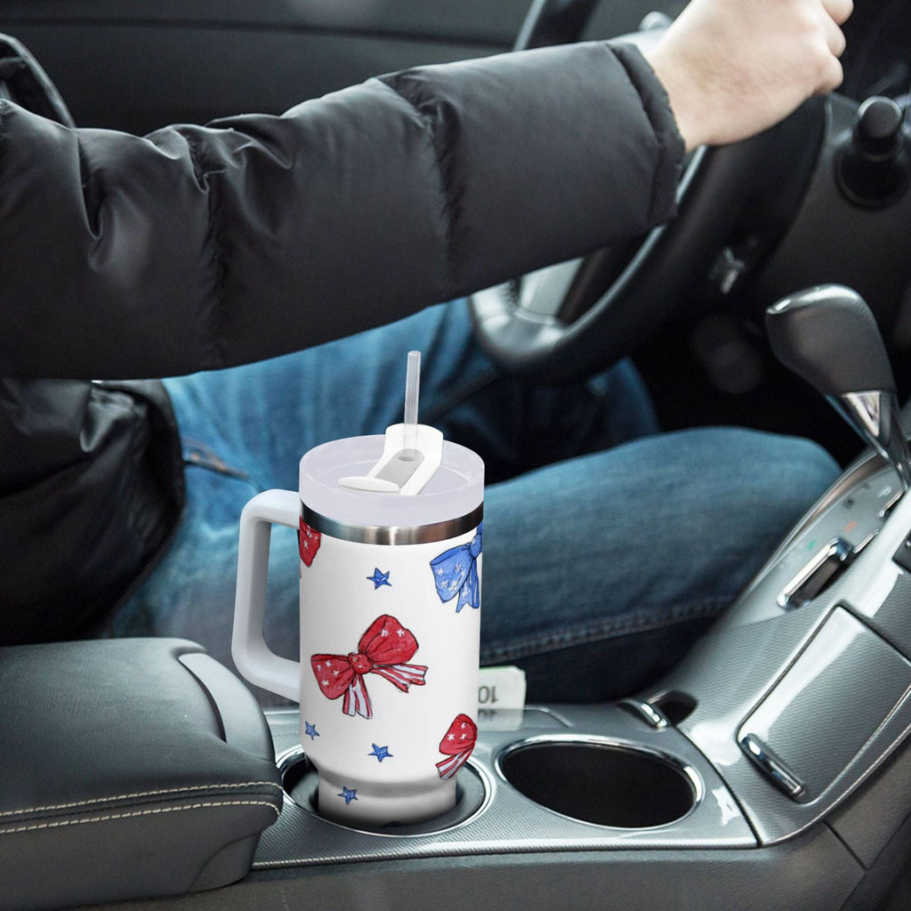40 oz Insulated Stainless Steel Tumbler Double Wall Stainless Steel Tumbler with 2-Way Drinking Hand-drawn Bows - W63P