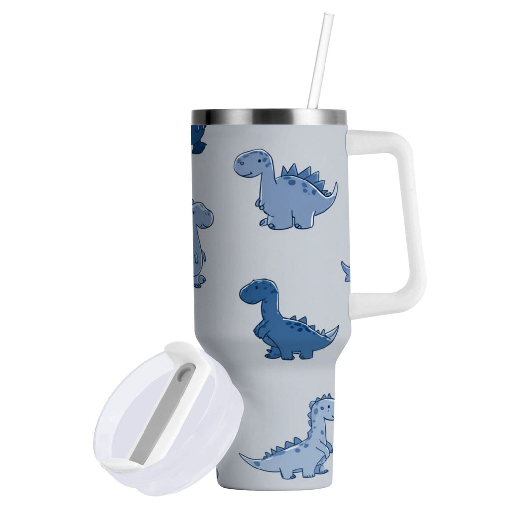 30 oz Insulated Stainless Steel Tumbler Double Wall Stainless Steel Tumbler with 2-Way Drinking Cute Blue Dinosaurs - LQ4P