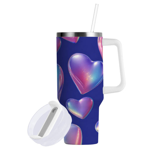 30 oz Insulated Stainless Steel Tumbler Double Wall Stainless Steel Tumbler with 2-Way Drinking Pink-purple Hearts - DBYI