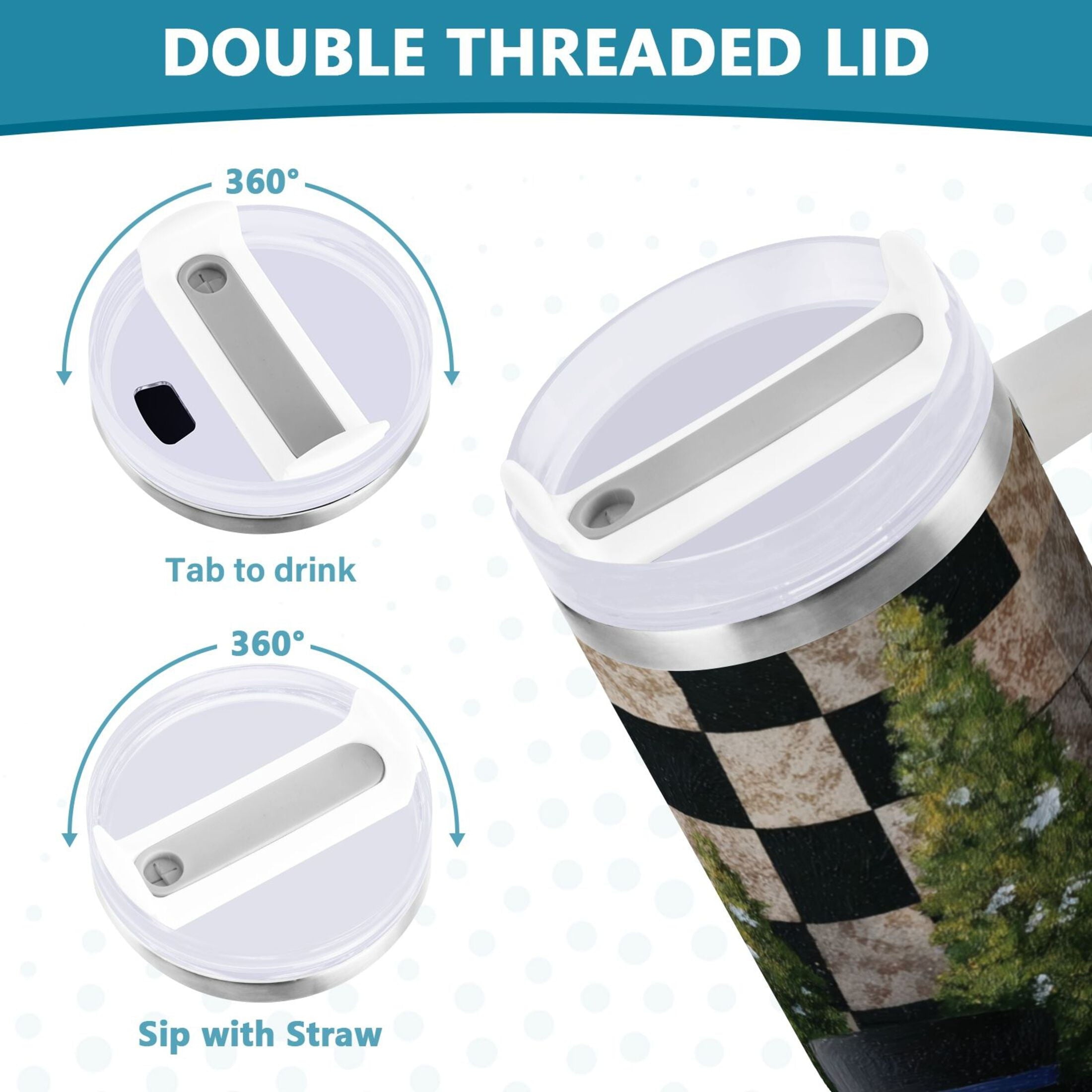 30 oz Insulated Stainless Steel Tumbler Double Wall Stainless Steel Tumbler with 2-Way Drinking Two Snowmen Pattern - QN9D