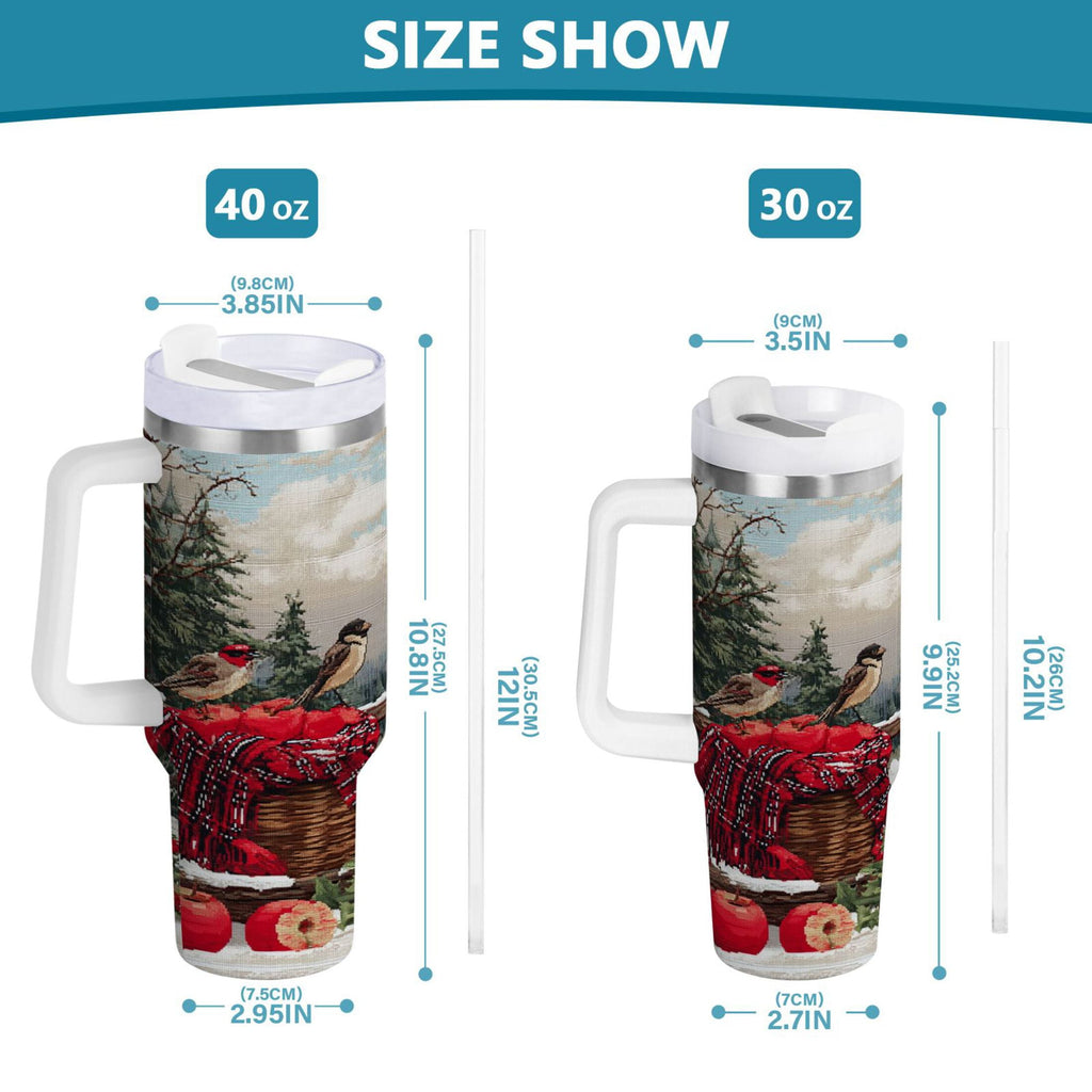 30 oz Insulated Stainless Steel Tumbler Double Wall Stainless Steel Tumbler with 2-Way Drinking Apples and Baskets - EJFY