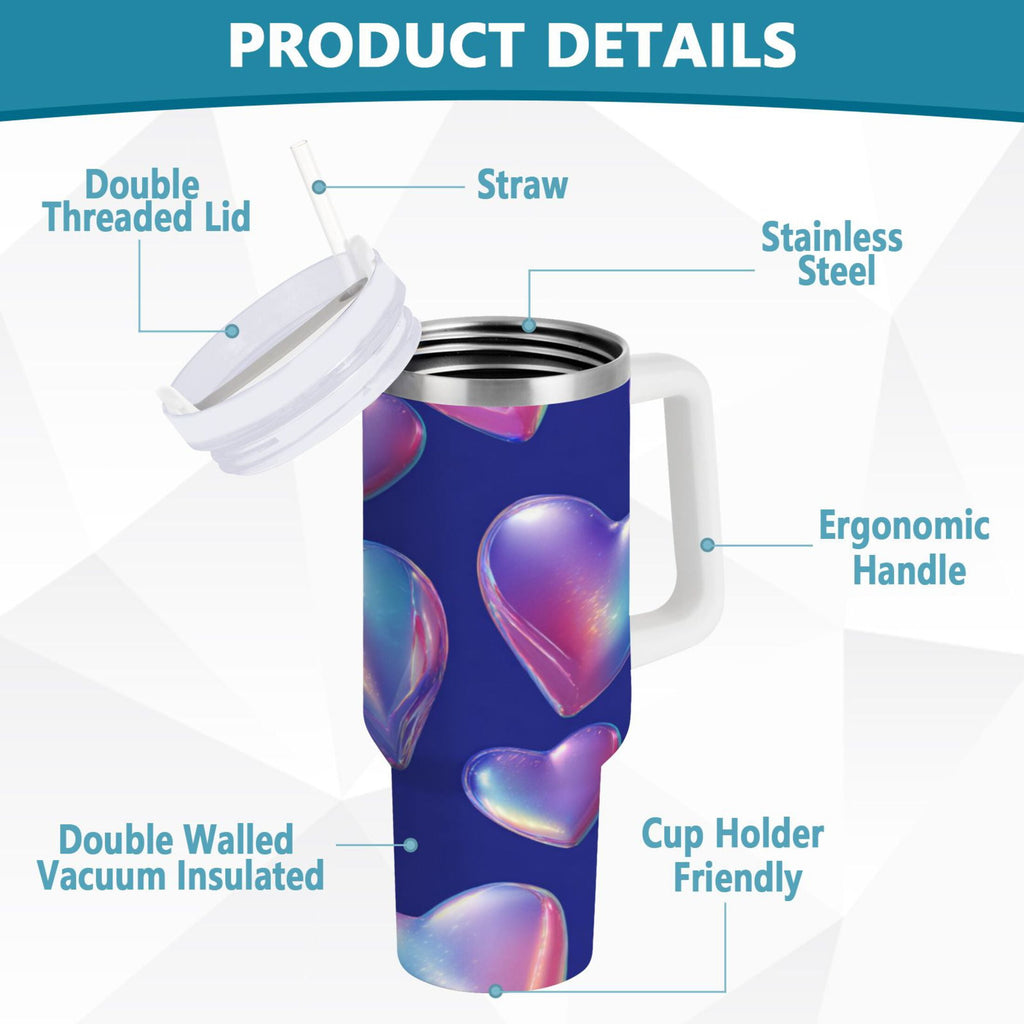 30 oz Insulated Stainless Steel Tumbler Double Wall Stainless Steel Tumbler with 2-Way Drinking Pink-purple Hearts - DBYI