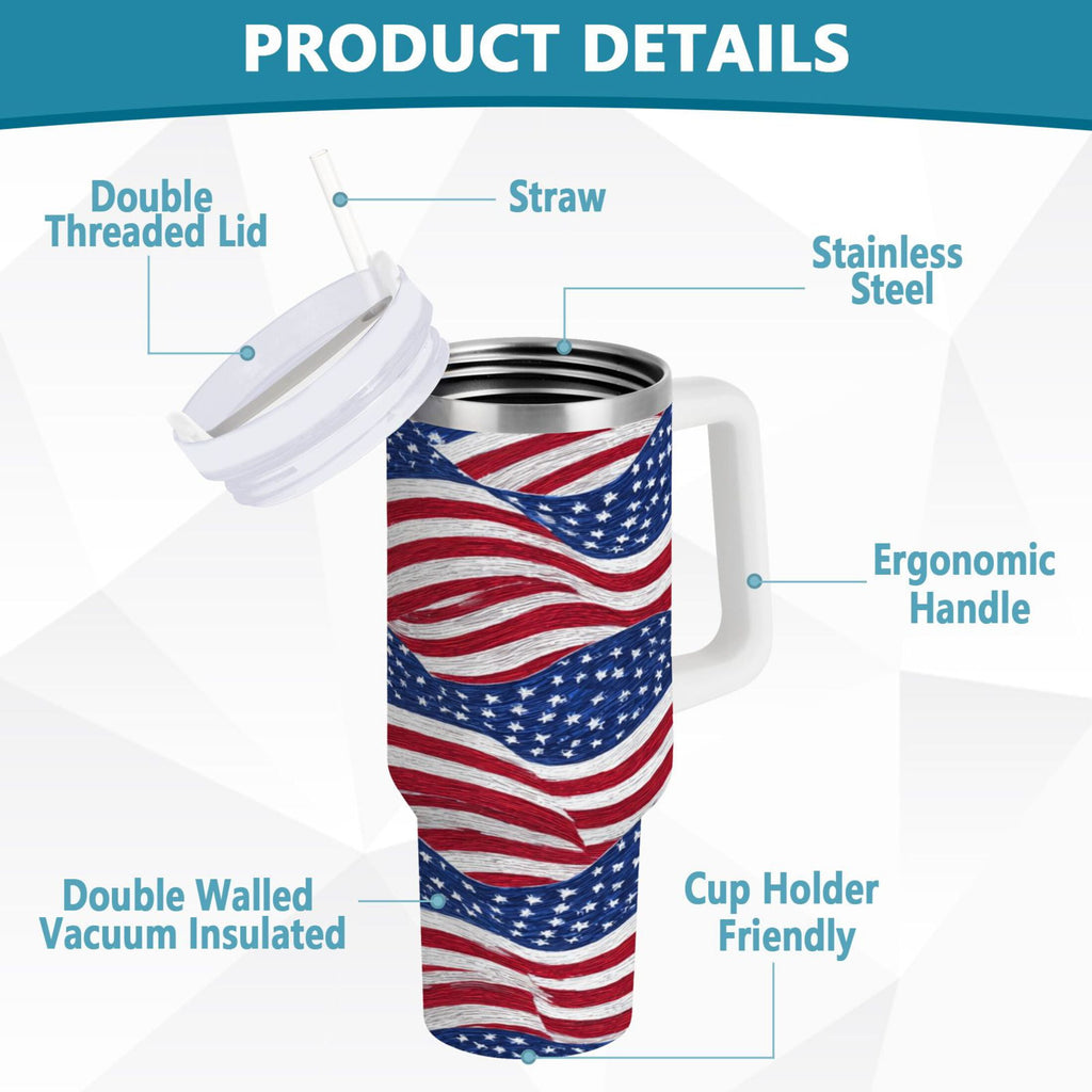 30 oz Insulated Stainless Steel Tumbler Double Wall Stainless Steel Tumbler with 2-Way Drinking Flags Wave Pattern - F6YR
