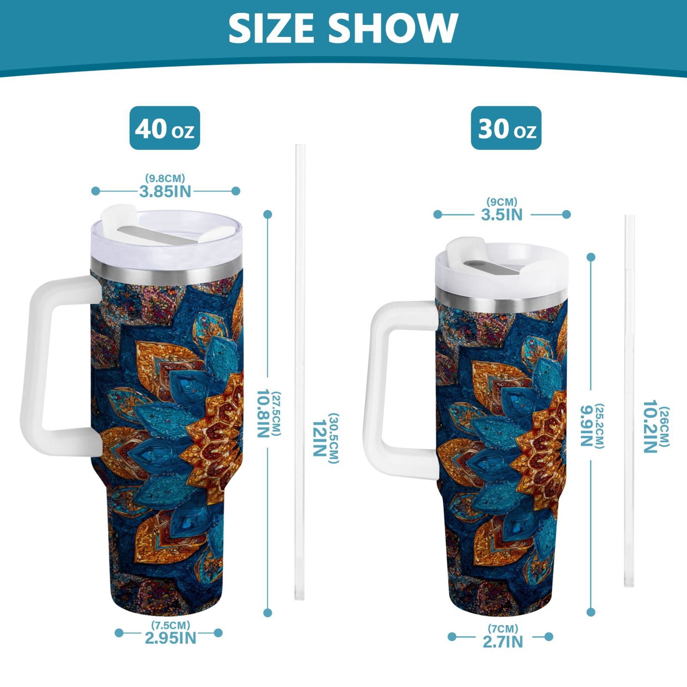 40 oz Insulated Stainless Steel Tumbler Double Wall Stainless Steel Tumbler with 2-Way Drinking Intricate Geometric Shapes - 6SW5