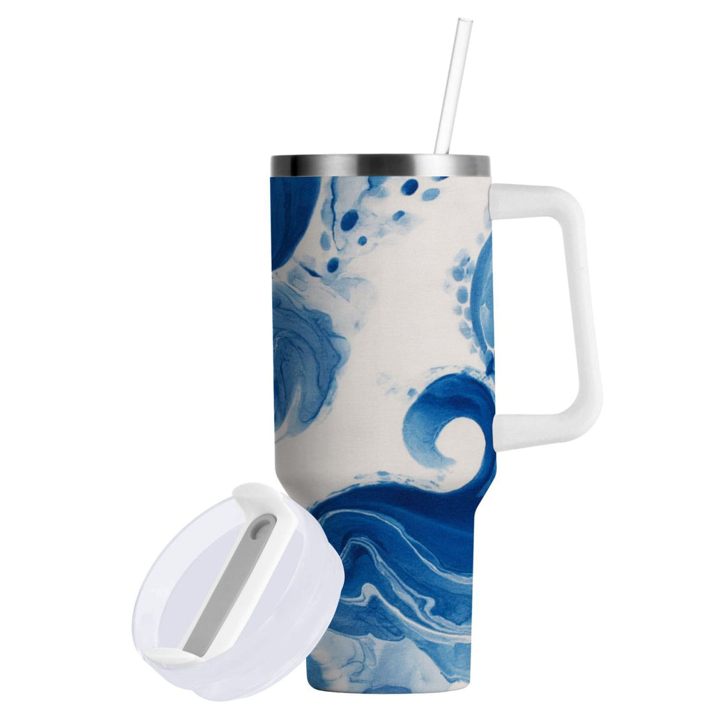 40 oz Insulated Stainless Steel Tumbler Double Wall Stainless Steel Tumbler with 2-Way Drinking Indigo Blue Tie-dye Pattern - AU7X