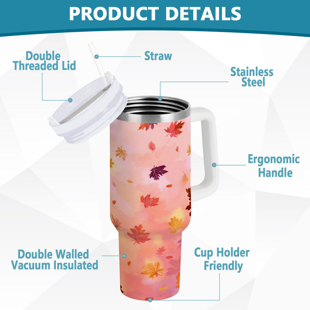 30 oz Insulated Stainless Steel Tumbler Double Wall Stainless Steel Tumbler with 2-Way Drinking Autumn Leaves Falling - 1DYW