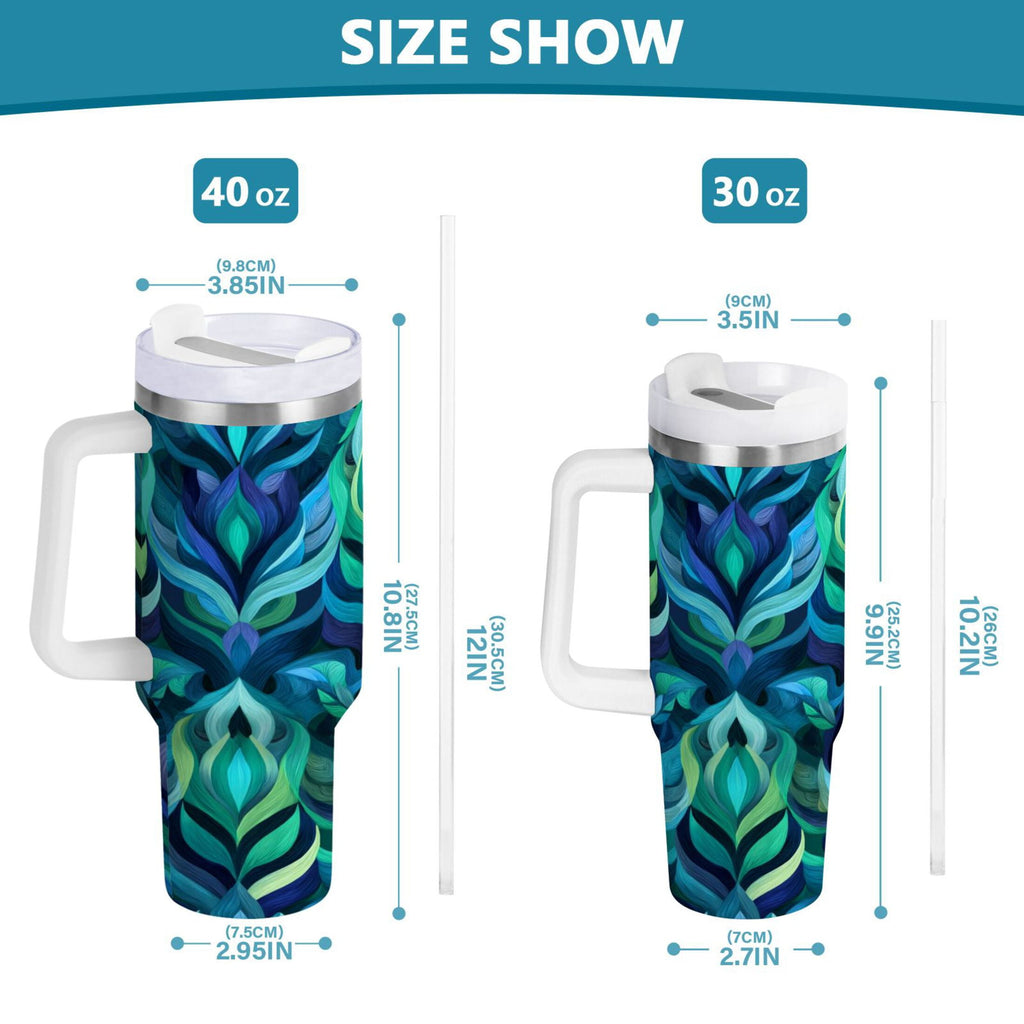 40 oz Insulated Stainless Steel Tumbler Double Wall Stainless Steel Tumbler with 2-Way Drinking Elegant Blue Abstract Shapes - FWFT