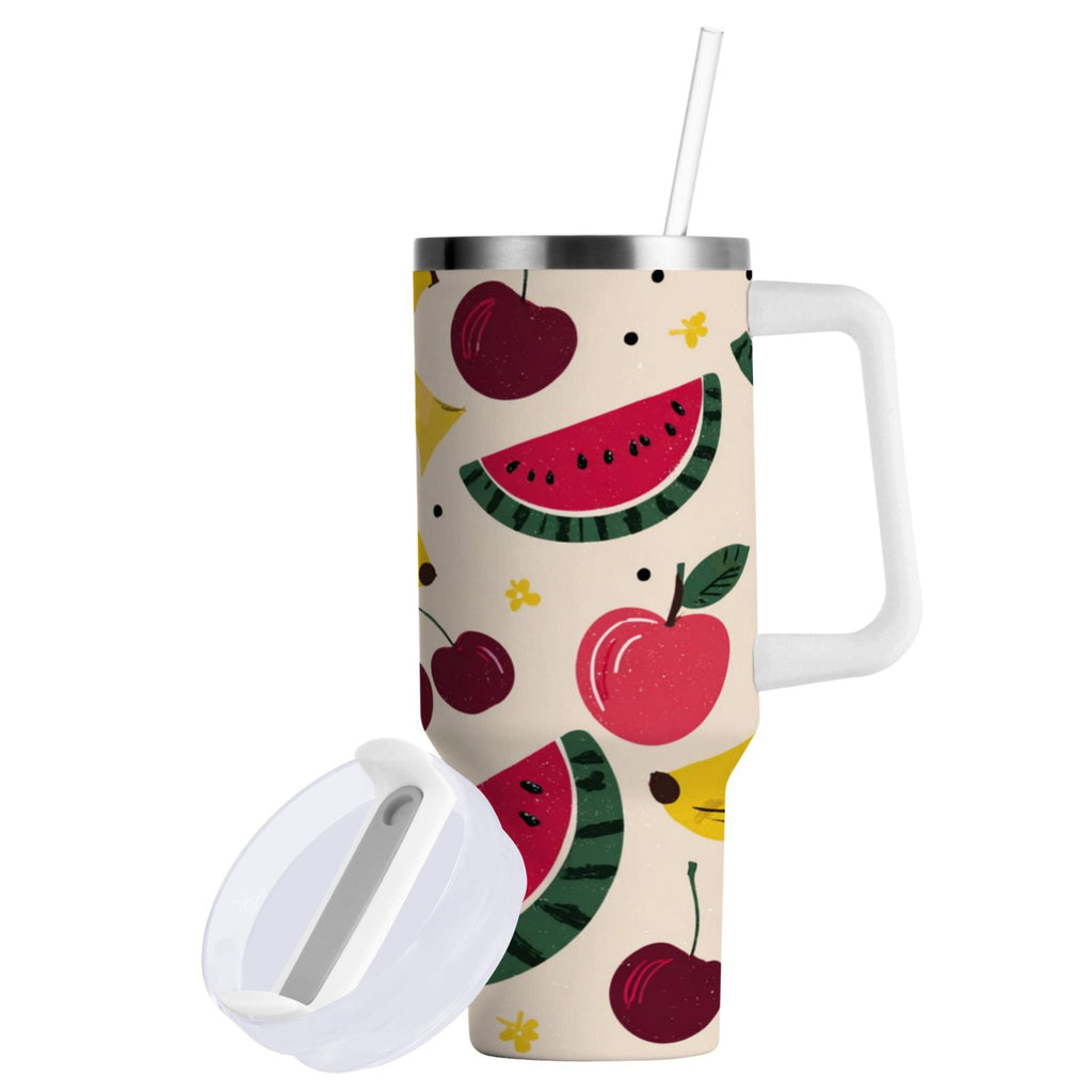 30 oz Insulated Stainless Steel Tumbler Double Wall Stainless Steel Tumbler with 2-Way Drinking Watermelon and Cherries - HD22