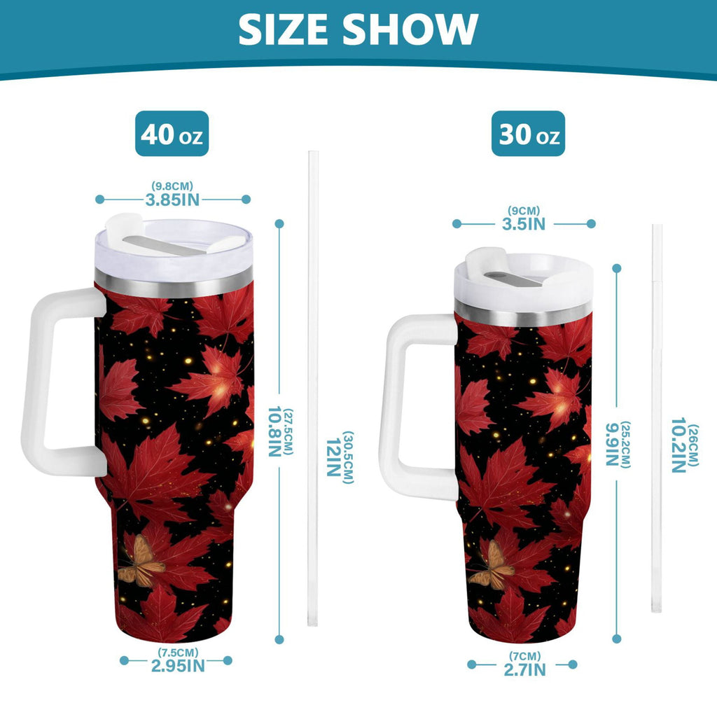40 oz Insulated Stainless Steel Tumbler Double Wall Stainless Steel Tumbler with 2-Way Drinking Maple Leaves and Fireflies - QT9C