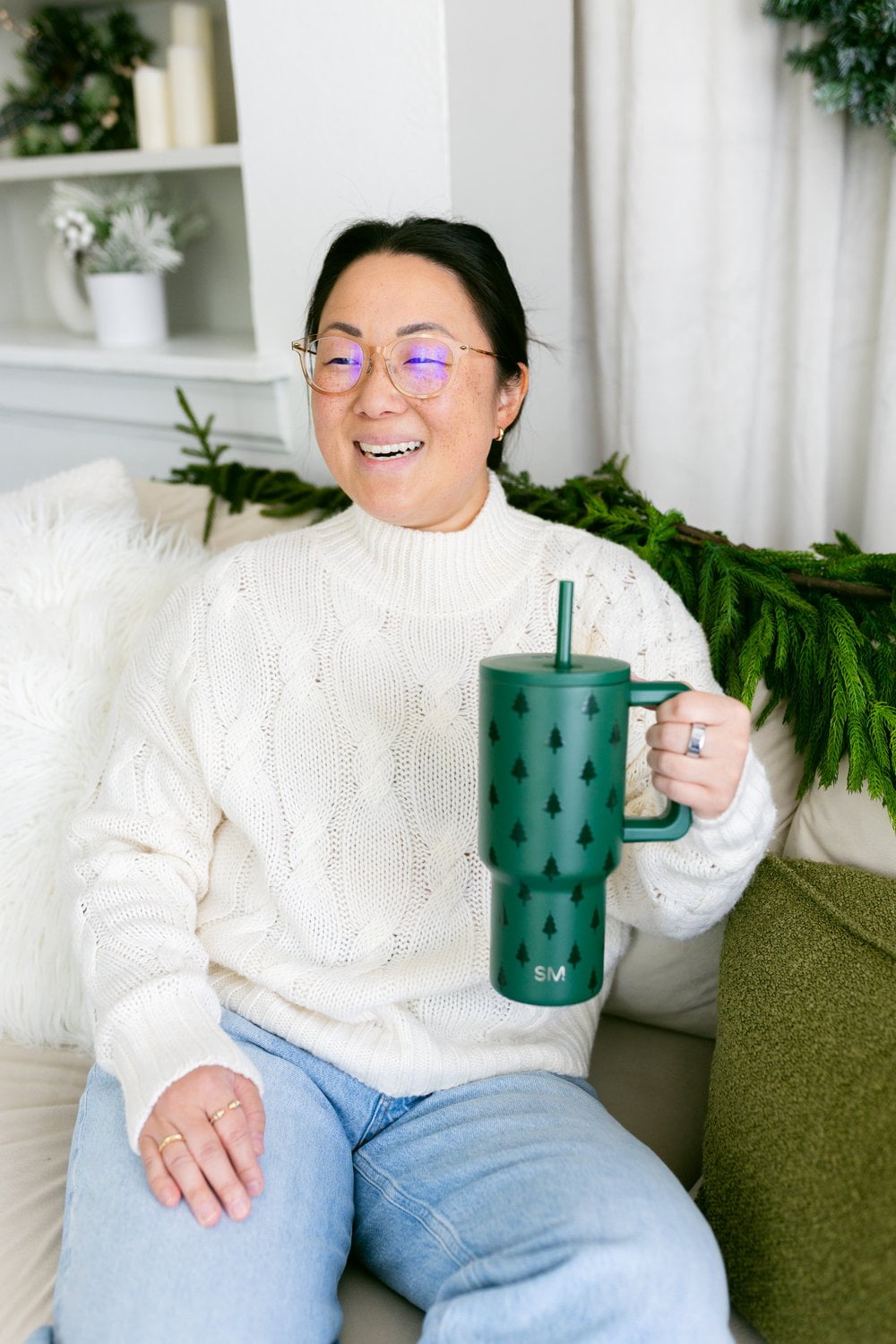 Simple Modern 30 fl oz Insulated Stainless Steel Trek Tumbler with Straw Lid | Seaglass Sage and Cream Checkmate - B21Q