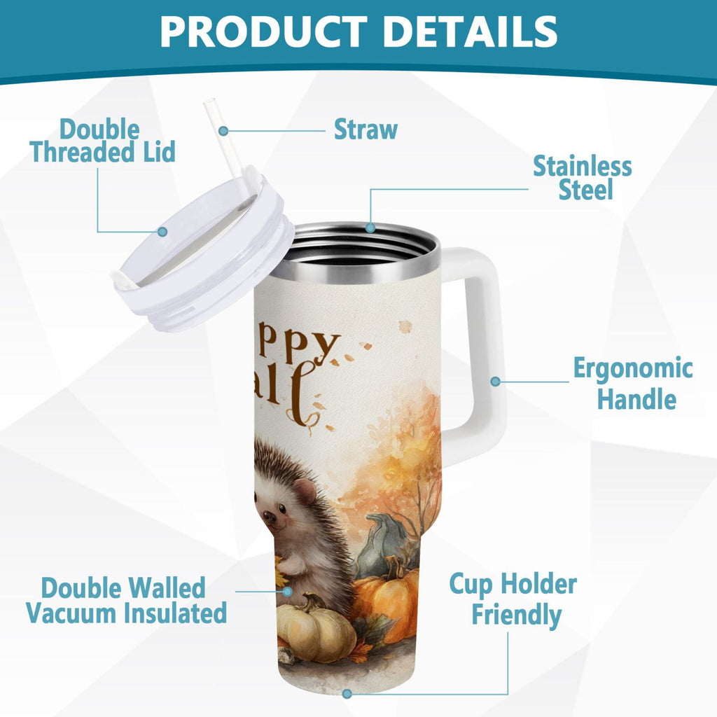30 oz Insulated Stainless Steel Tumbler Double Wall Stainless Steel Tumbler with 2-Way Drinking Cute Little Hedgehog - U21A