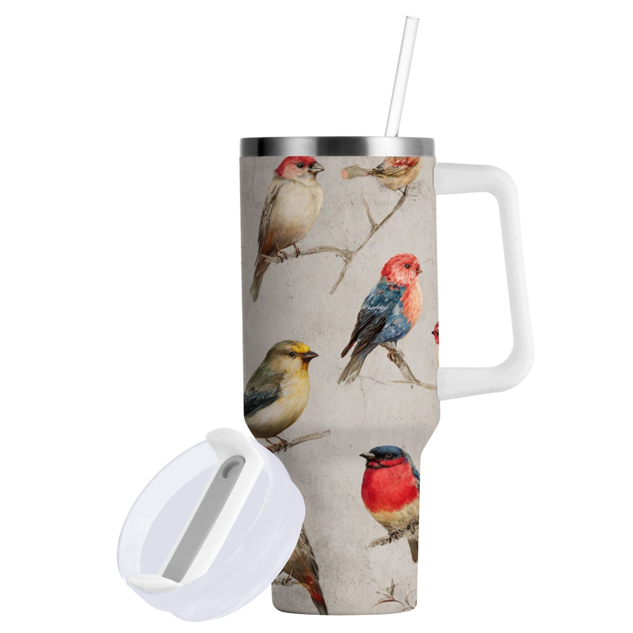 40 oz Insulated Stainless Steel Tumbler Double Wall Stainless Steel Tumbler with 2-Way Drinking Birds Pattern - 6NG8